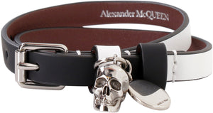 Leather bracelet with medallion and skull-1